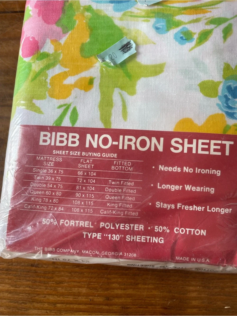 Vintage BIBB No-Iron Floral Sheet , One Double Size Flat 81x104” Bedding